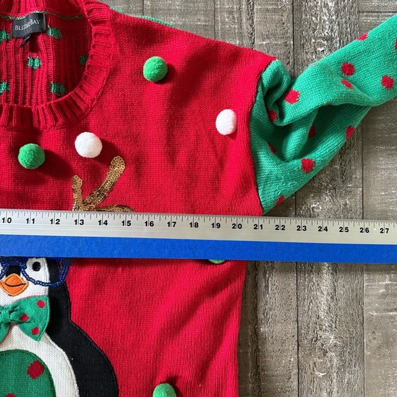 Blizzard Bay Unisex Ugly Christmas Sweater Penguin Sequins Pompoms Teacher EUC - Picture 7 of 8